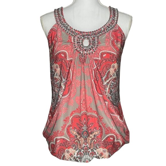 INC International Concepts Medium Embellished Sparkly Beaded Tank Paisley Y2K - Picture 3 of 8